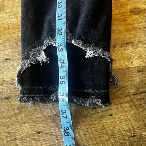 R13 Shredded Hem Black Skinny High Waisted Splatter Jeans Size 30
