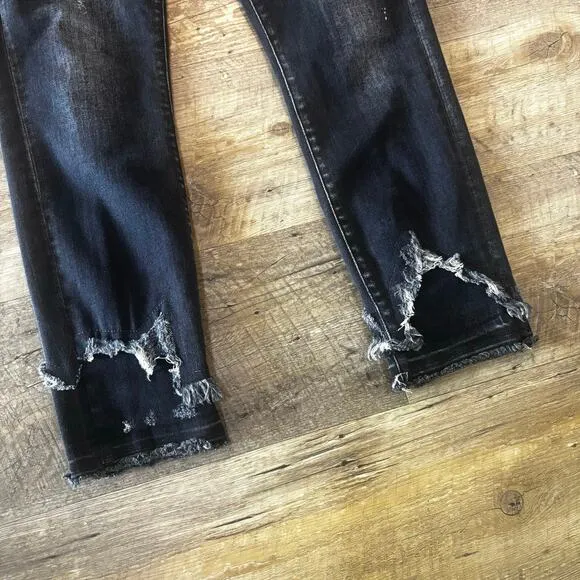 R13 Shredded Hem Black Skinny High Waisted Splatter Jeans Size 30