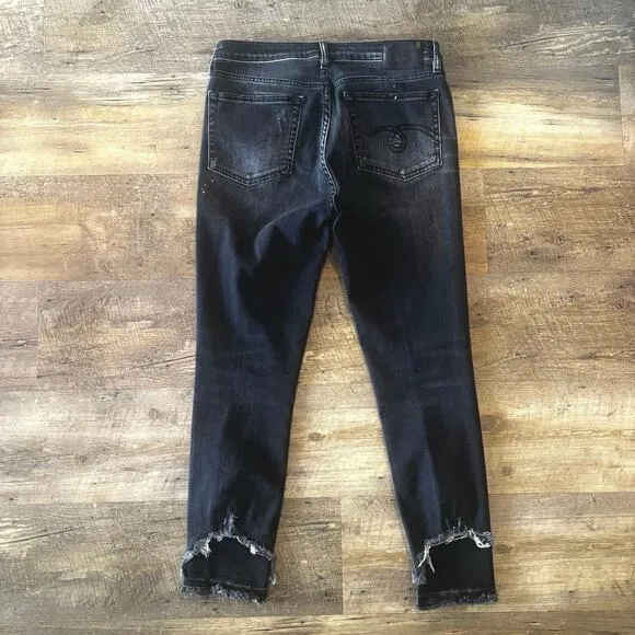 R13 Shredded Hem Black Skinny High Waisted Splatter Jeans Size 30