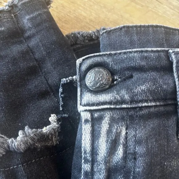 R13 Shredded Hem Black Skinny High Waisted Splatter Jeans Size 30