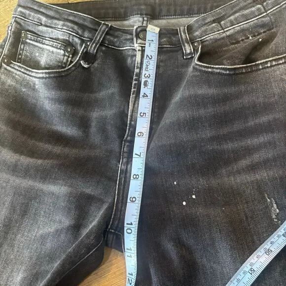 R13 Shredded Hem Black Skinny High Waisted Splatter Jeans Size 30