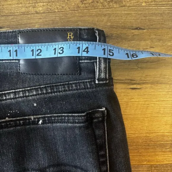 R13 Shredded Hem Black Skinny High Waisted Splatter Jeans Size 30
