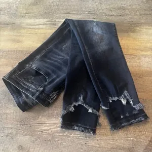 R13 Shredded Hem Black Skinny High Waisted Splatter Jeans Size 30