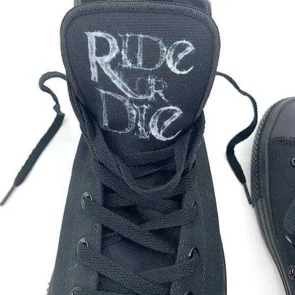 RAAD Shop Black High Top Canvas Sneaker Skull Ride or Die Graphic Men’s Size 14M