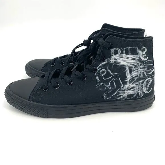 RAAD Shop Black High Top Canvas Sneaker Skull Ride or Die Graphic Men’s Size 14M