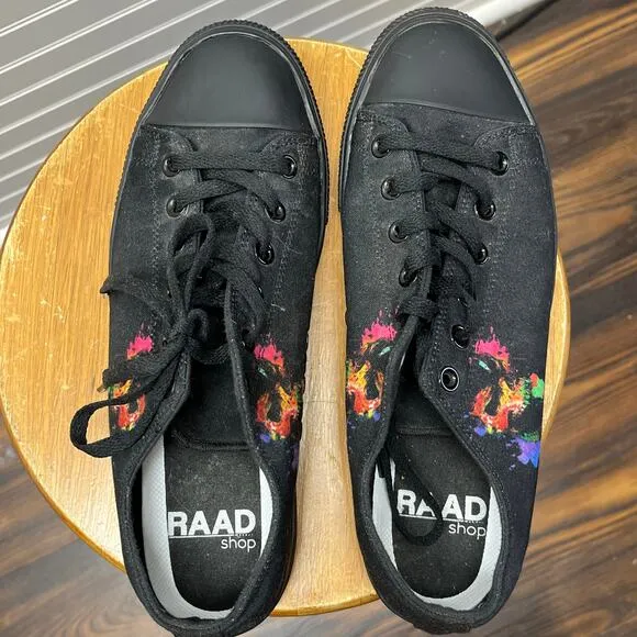 RAAD Shop Flashy Colors Skull Painting Splatter Unisex Lowtop Sneakers M9 W10.5