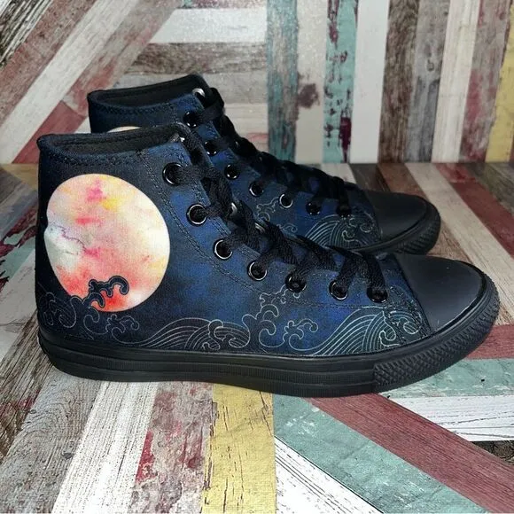 RAAD Shop Moons and Waves High Top Sneakers Custom Printed NWOB Unisex Women 8