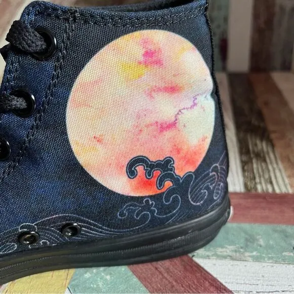 RAAD Shop Moons and Waves High Top Sneakers Custom Printed NWOB Unisex Women 8