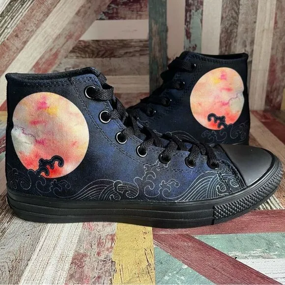 RAAD Shop Moons and Waves High Top Sneakers Custom Printed NWOB Unisex Women 8