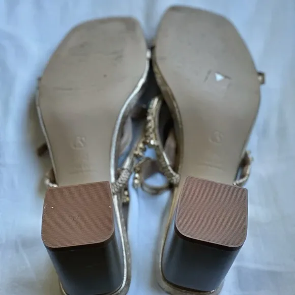 Radiant Gold Sandal with Colorful Crystal Embellishments and Polished Block Heel