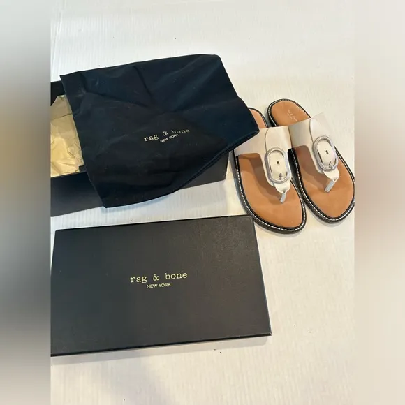 Rag &amp; Bone Ansley Thong Flat Sandals Size 8 Antique White