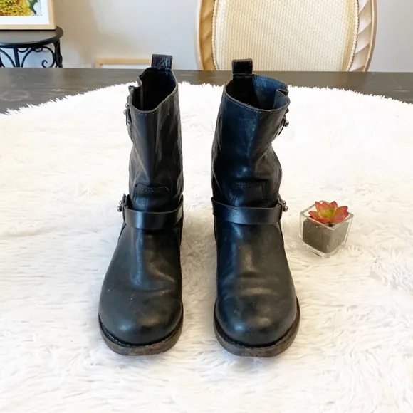 RAG &amp; BONE Black Leather Combat Moto western calf boots women size 6.5