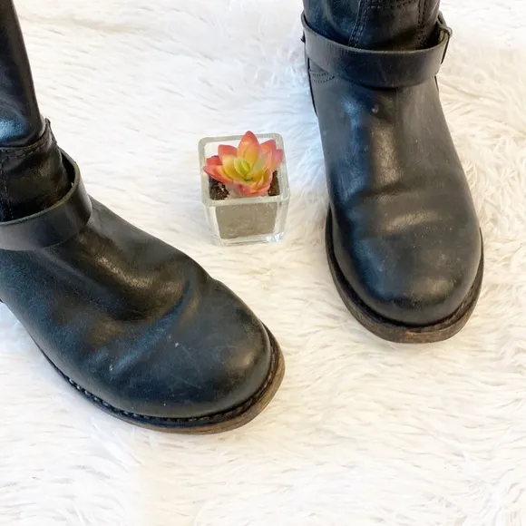 RAG &amp; BONE Black Leather Combat Moto western calf boots women size 6.5