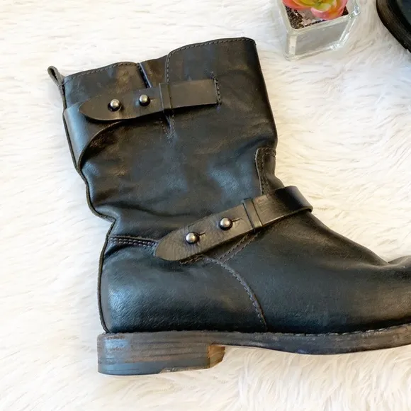 RAG &amp; BONE Black Leather Combat Moto western calf boots women size 6.5