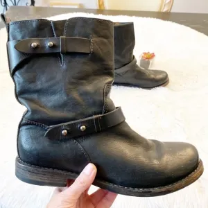 RAG &amp; BONE Black Leather Combat Moto western calf boots women size 6.5