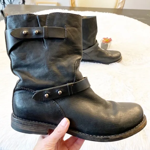 RAG &amp; BONE Black Leather Combat Moto western calf boots women size 6.5