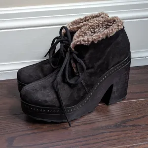 Rag &amp; Bone Black Suede Inez Shearling Desert Clog Boots