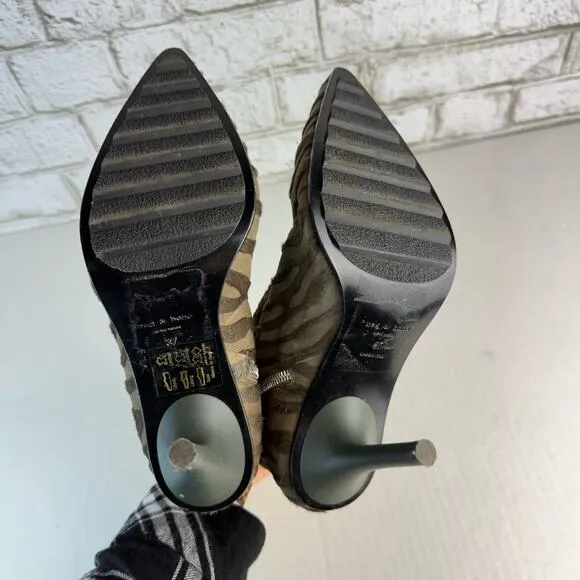 Rag &amp; Bone Boots Waylon Calf Hair Haircalf Ankle Booties Heels Green Zebra 37 7