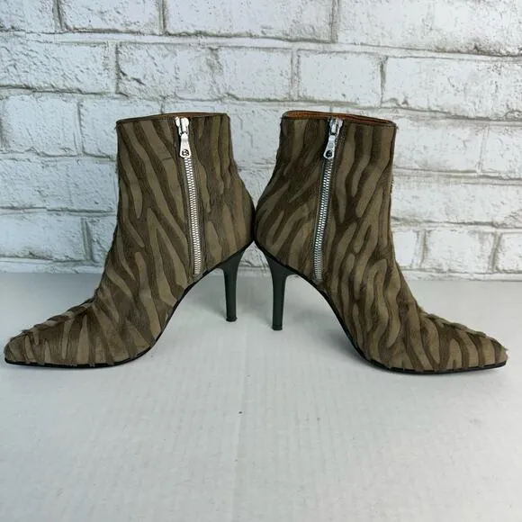 Rag &amp; Bone Boots Waylon Calf Hair Haircalf Ankle Booties Heels Green Zebra 37 7