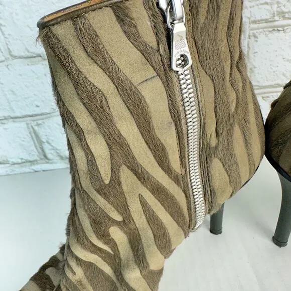 Rag &amp; Bone Boots Waylon Calf Hair Haircalf Ankle Booties Heels Green Zebra 37 7