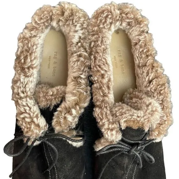 Rag &amp; Bone Inez Black Suede Shearling Desert Clog Boots Size 11