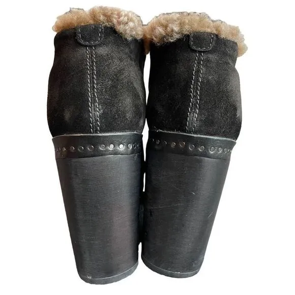 Rag &amp; Bone Inez Black Suede Shearling Desert Clog Boots Size 11