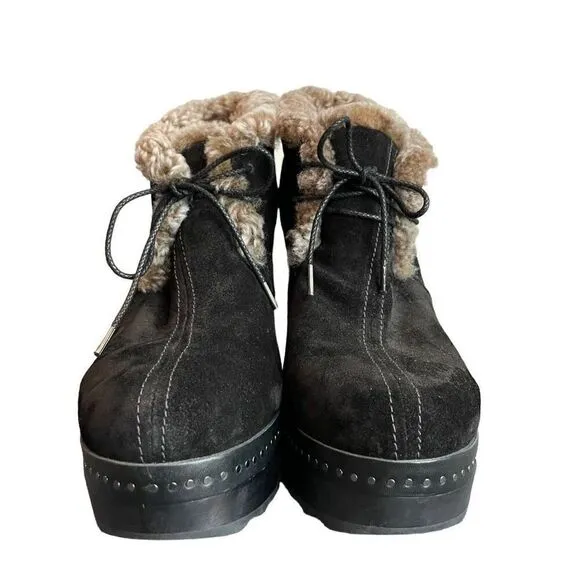 Rag &amp; Bone Inez Black Suede Shearling Desert Clog Boots Size 11