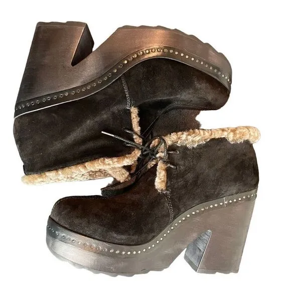 Rag &amp; Bone Inez Black Suede Shearling Desert Clog Boots Size 11