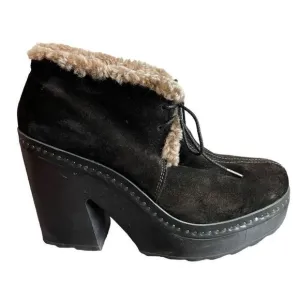 Rag &amp; Bone Inez Black Suede Shearling Desert Clog Boots Size 11