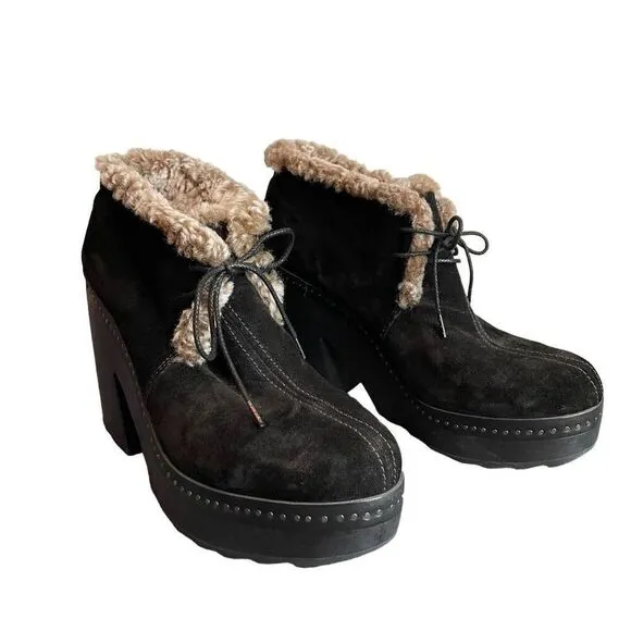 Rag &amp; Bone Inez Black Suede Shearling Desert Clog Boots Size 11