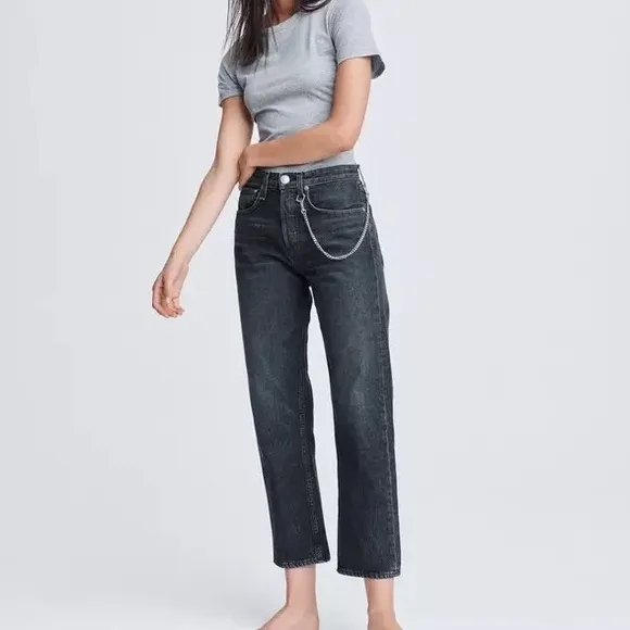 rag &amp; bone Maya High-Rise Ankle Slim Jeans in Worn Black Size 25
