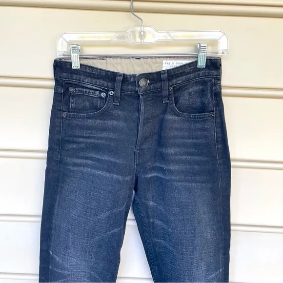 rag &amp; bone Maya High-Rise Ankle Slim Jeans in Worn Black Size 25