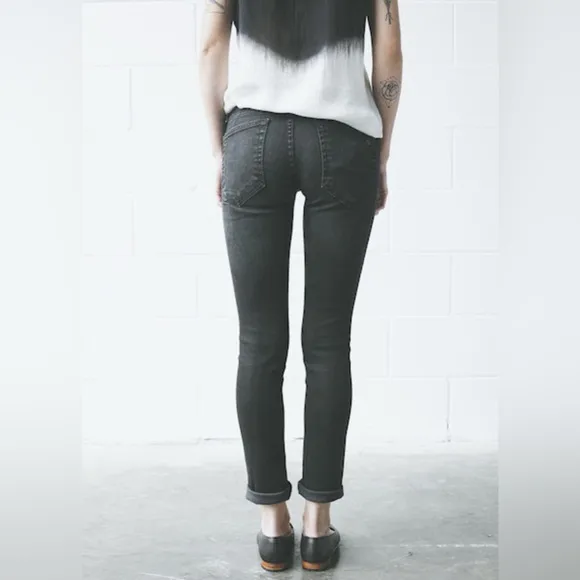 Rag &amp; Bone Mid Rise Cropped Skinny Boyfriend Jeans, Faded Black Wash - Size 24