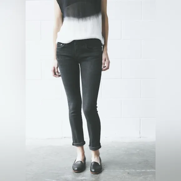 Rag &amp; Bone Mid Rise Cropped Skinny Boyfriend Jeans, Faded Black Wash - Size 24