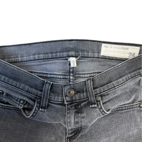 Rag &amp; Bone Mid Rise Cropped Skinny Boyfriend Jeans, Faded Black Wash - Size 24