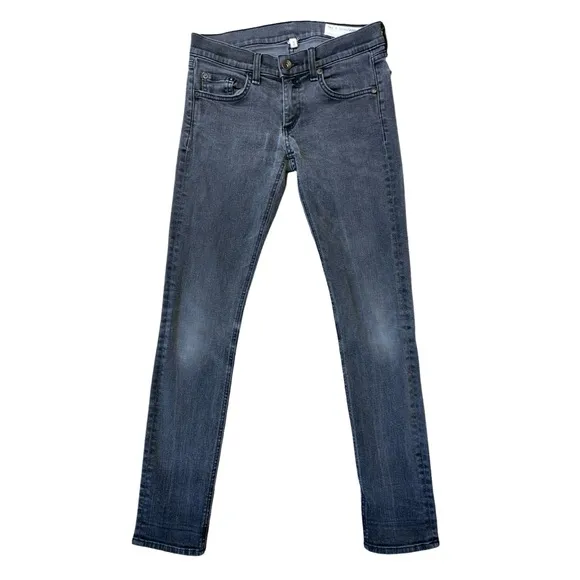 Rag &amp; Bone Mid Rise Cropped Skinny Boyfriend Jeans, Faded Black Wash - Size 24
