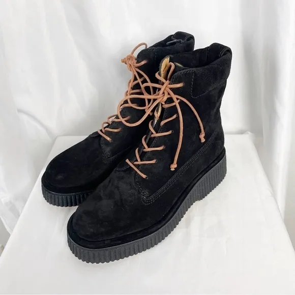 Rag &amp; Bone Sloane Suede Leather Platform Lace Up Boots Black Winter Casual