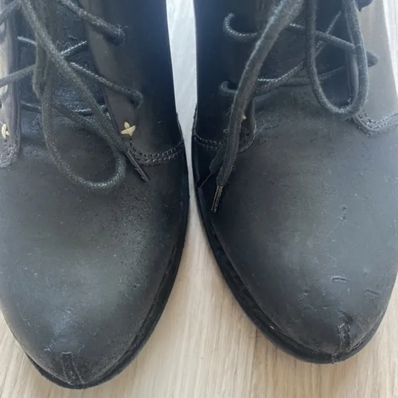 Rag &amp; Bone Wedge Booties Odval Desert Black Leather Distressed Suede