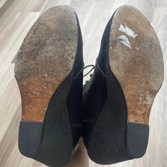 Rag &amp; Bone Wedge Booties Odval Desert Black Leather Distressed Suede