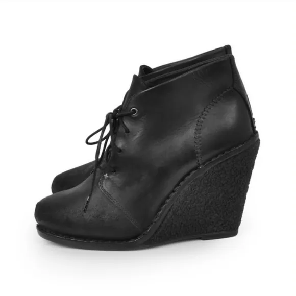 Rag &amp; Bone Wedge Booties Odval Desert Black Leather Distressed Suede