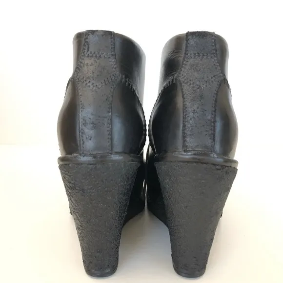 Rag &amp; Bone Wedge Booties Odval Desert Black Leather Distressed Suede