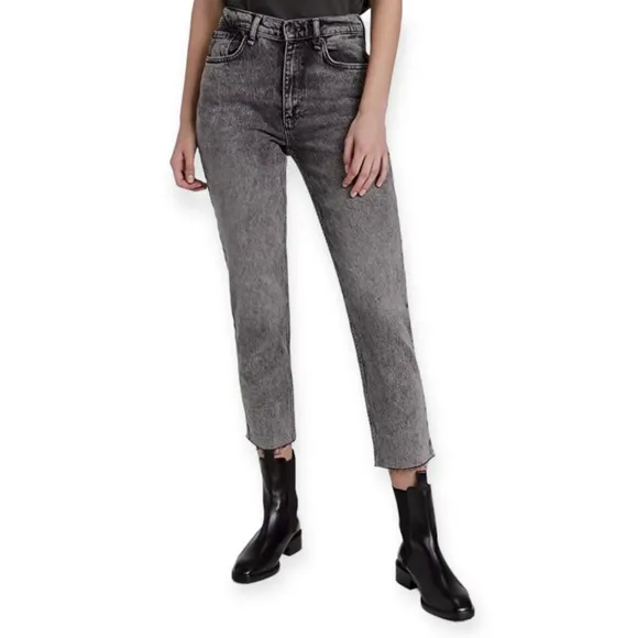 RAG &amp; BONE | Wren High-Rise Straight Cropped Jeans in Harley: black/grey wash