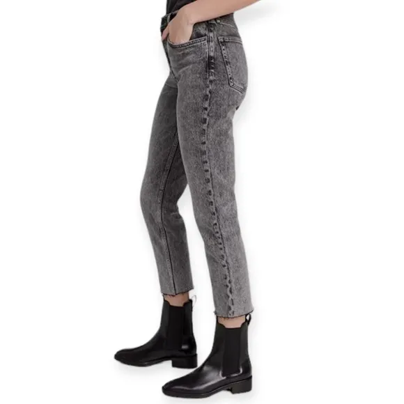 RAG &amp; BONE | Wren High-Rise Straight Cropped Jeans in Harley: black/grey wash