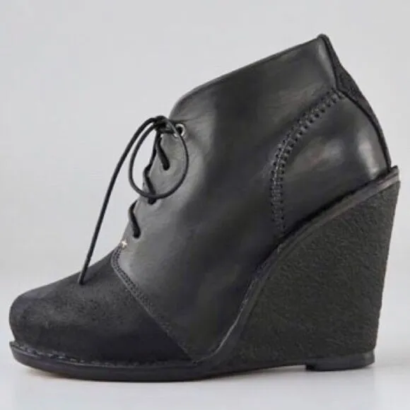 RAG &amp; BONE Black Wedge Leather Bootie Ankle Boot Distressed Odval Desert Size 7