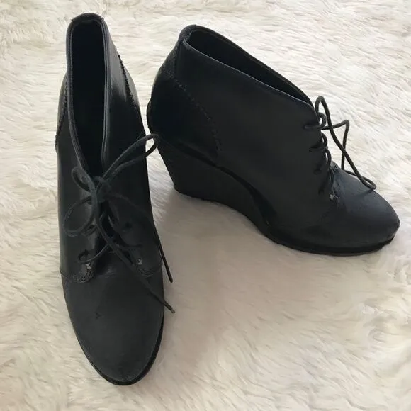 RAG &amp; BONE Black Wedge Leather Bootie Ankle Boot Distressed Odval Desert Size 7
