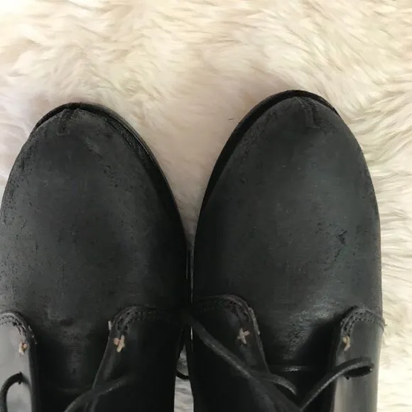 RAG &amp; BONE Black Wedge Leather Bootie Ankle Boot Distressed Odval Desert Size 7