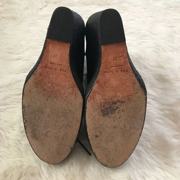 RAG &amp; BONE Black Wedge Leather Bootie Ankle Boot Distressed Odval Desert Size 7