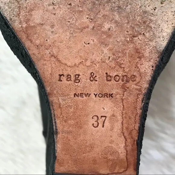 RAG &amp; BONE Black Wedge Leather Bootie Ankle Boot Distressed Odval Desert Size 7