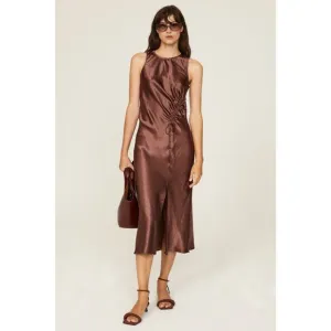 RAILS Women's Brown Satin Gabriella Sleeveless Slip Style Midi Dress Size XS