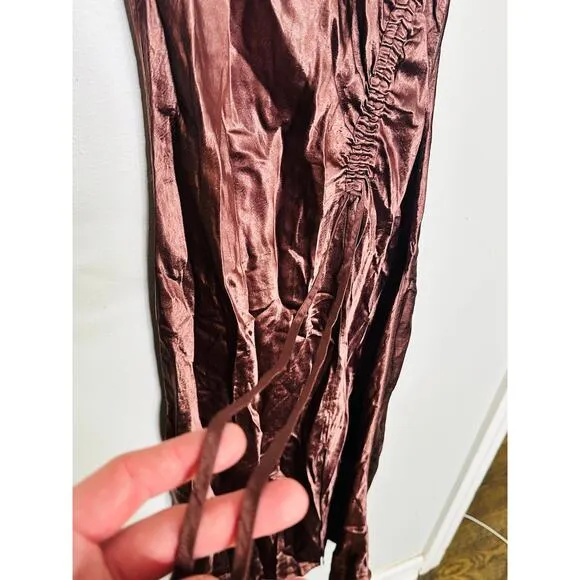 RAILS Women's Brown Satin Gabriella Sleeveless Slip Style Midi Dress Size XS